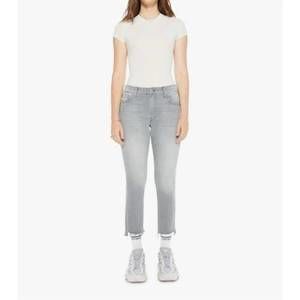 NEW MOTHER insider crop step fray bootcut jeans in noted in gray